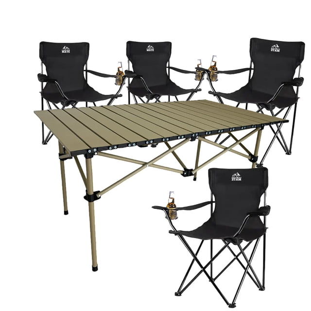 4 Sillas Plegables De Camping Y Playa de Exterior Mesa 120cm negro