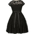 thumbnail image 2 of Little Girl Cap Sleeve Lace Skater Stone Belt Flower Girls Dresses (19JK88S) Black 2, 2 of 4