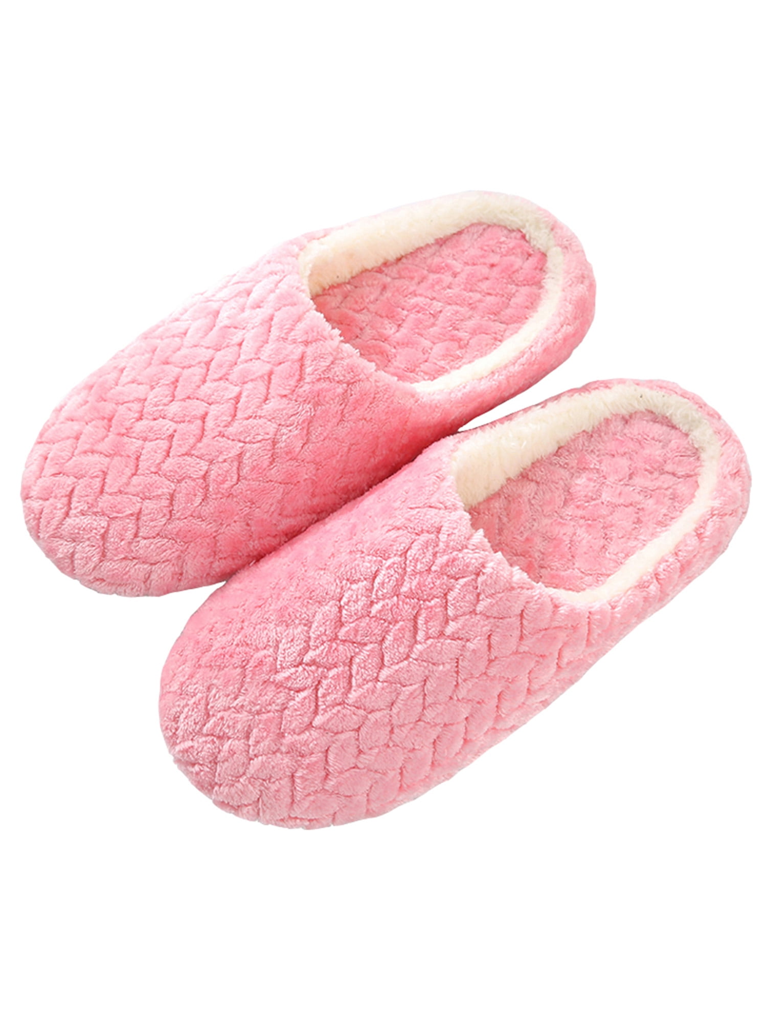 NEW Womens PINK Anti-Slip Warm Comfy Indoor Home Plush Slippers Shoes Size 9-10 