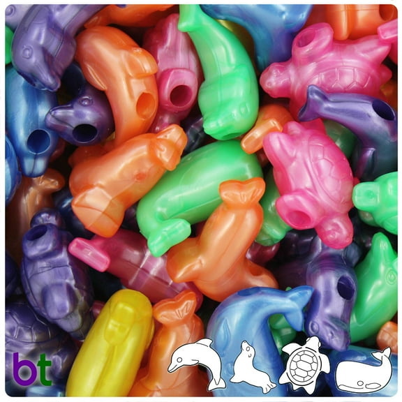 BeadTin Bright Mix Pearl Marine Life Pony Beads (2oz)