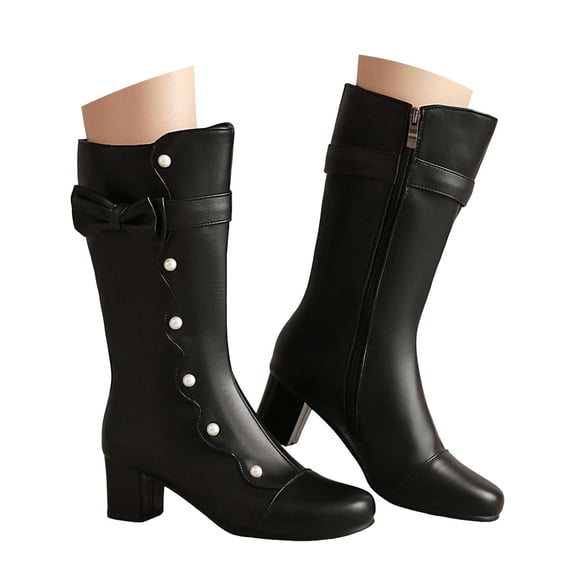 Mostsola Mid Calf Boots for Women Elegant Leather Black Boots Heel Fall Boots for Women 2025
