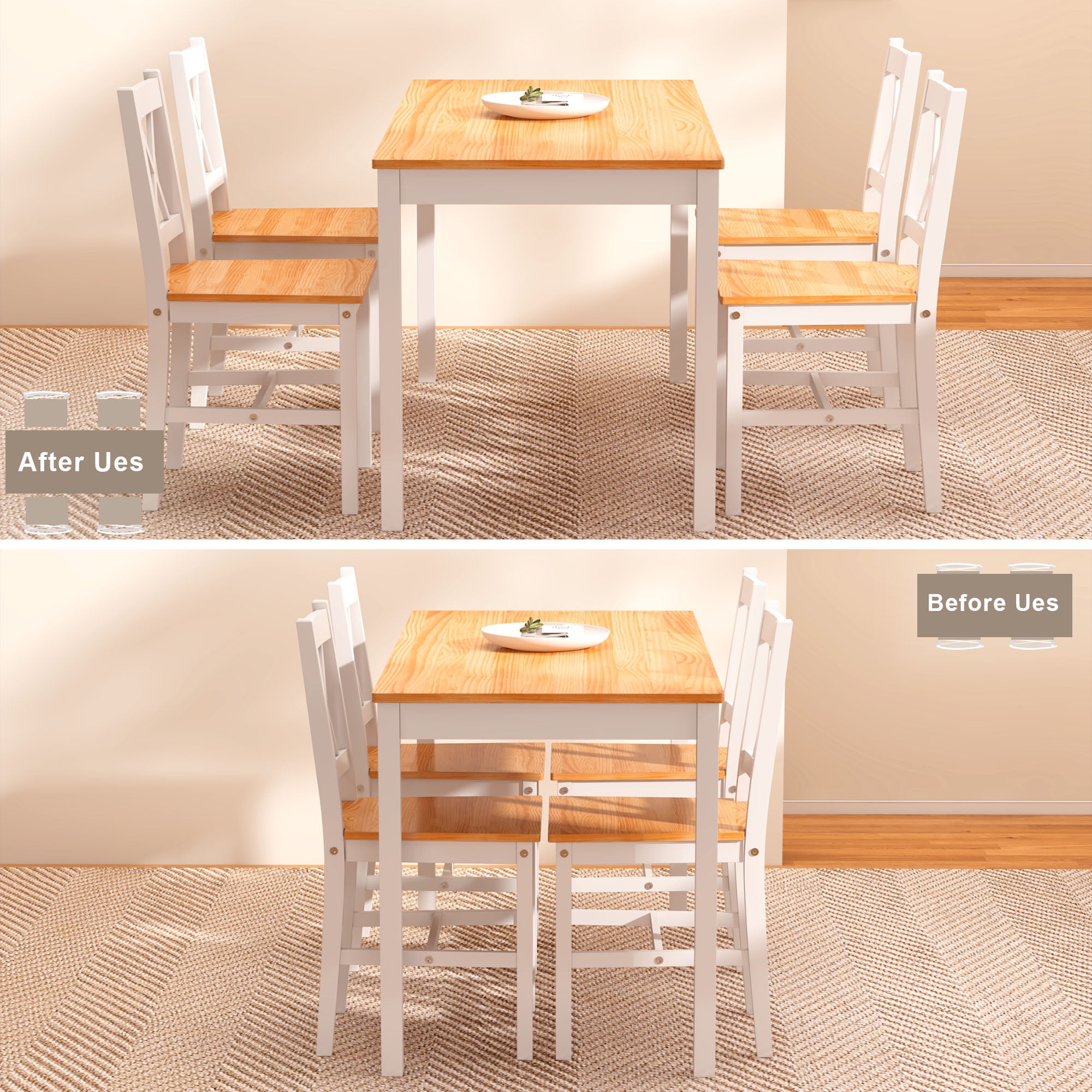 SogesPower 5-Piece Dining Table and Chair Set - Easy Assembly, Solid Pine Wood Board,Suitable for kitchen living room
