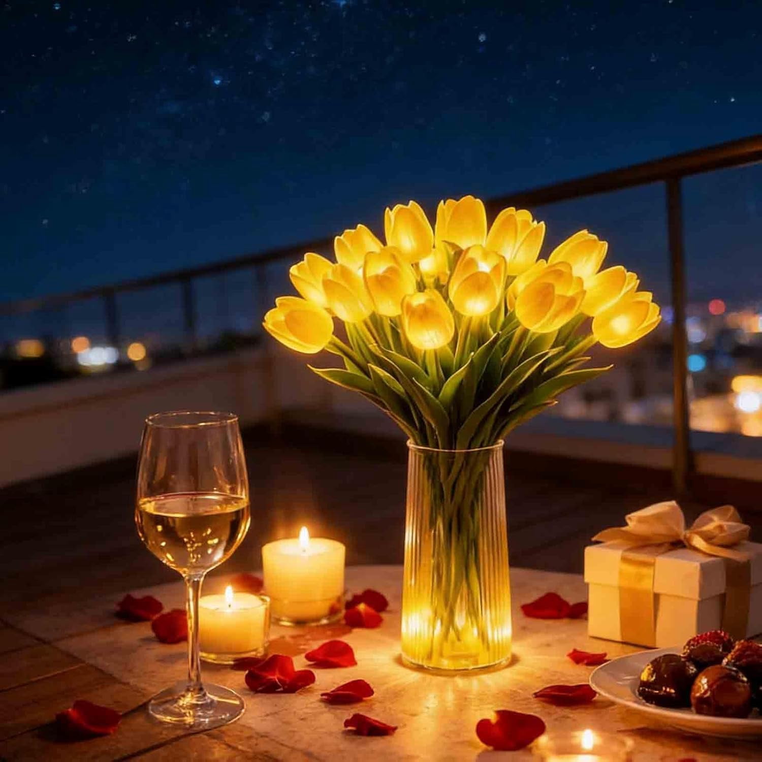 Radiant Romantic Tulip Light with a Vase, 15 PCS Twinkling Tree Tulips Led Night Light, 2026 New Flower Shaped Ambient Lamp for Bedroom Bedside Decor & Gift