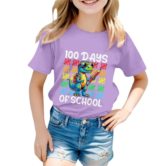 PMVFHDE T-Shirts pour Filles Coupe Ample T-Shirts pour Filles Robes Tendance T-Shirts pour Filles Hauts Mignons pour Filles Imprimé Col Rond Manches Courtes Ample T-Shirt Haut Violet, 2-3 Ans