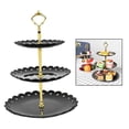 thumbnail image 2 of Soporte de plástico de 3 niveles para tartas, postres, frutas, bufés, té, aperitivos, galletas y platos. Negro, 2 of 6