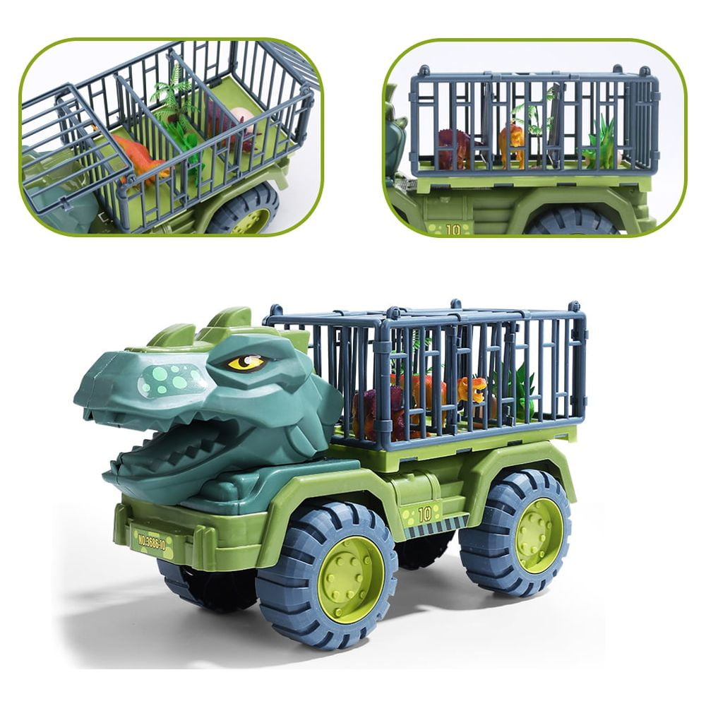 EXERCISE N PLAY Dinosaur Transport Truck Playset Toys with 3 Dino Figures, Large Tyrannosaurus Vehicle Carrier Car Toys for Boys Ages 3+