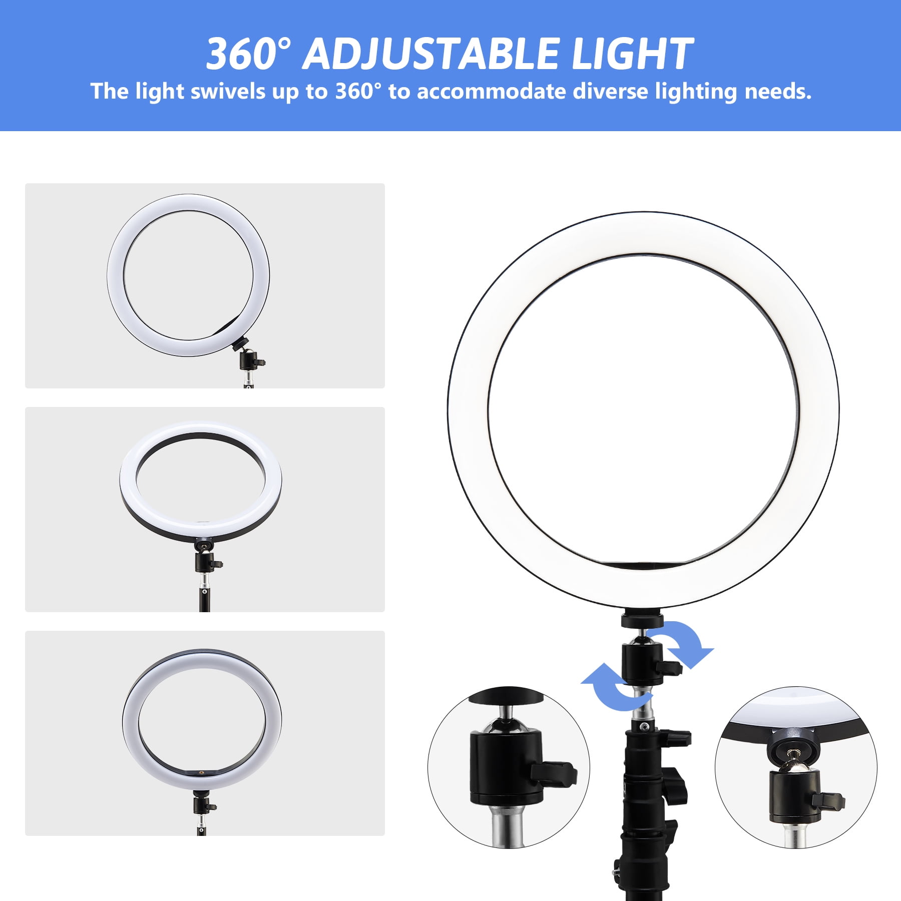 10" LED Selfie Ring Light with 17"-59" Adjustable Tripod for Android or iOS