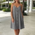thumbnail image 3 of LIaqionyy Women's Summer Dresses Spaghetti Strap Button Front Plaid Loose Beach Vacation Sleeveless Dress, 3 of 6