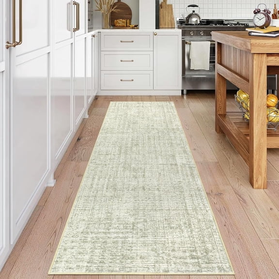 Washable 2x6 Runner Rugs for Hallways 2x6 Kitchen Area Rug with Non Slip Backing, Modern Abstract Neutral Solid Rugs Soft Carpet for Indoor Backdoor Bedroom Bathroom, Sage Green