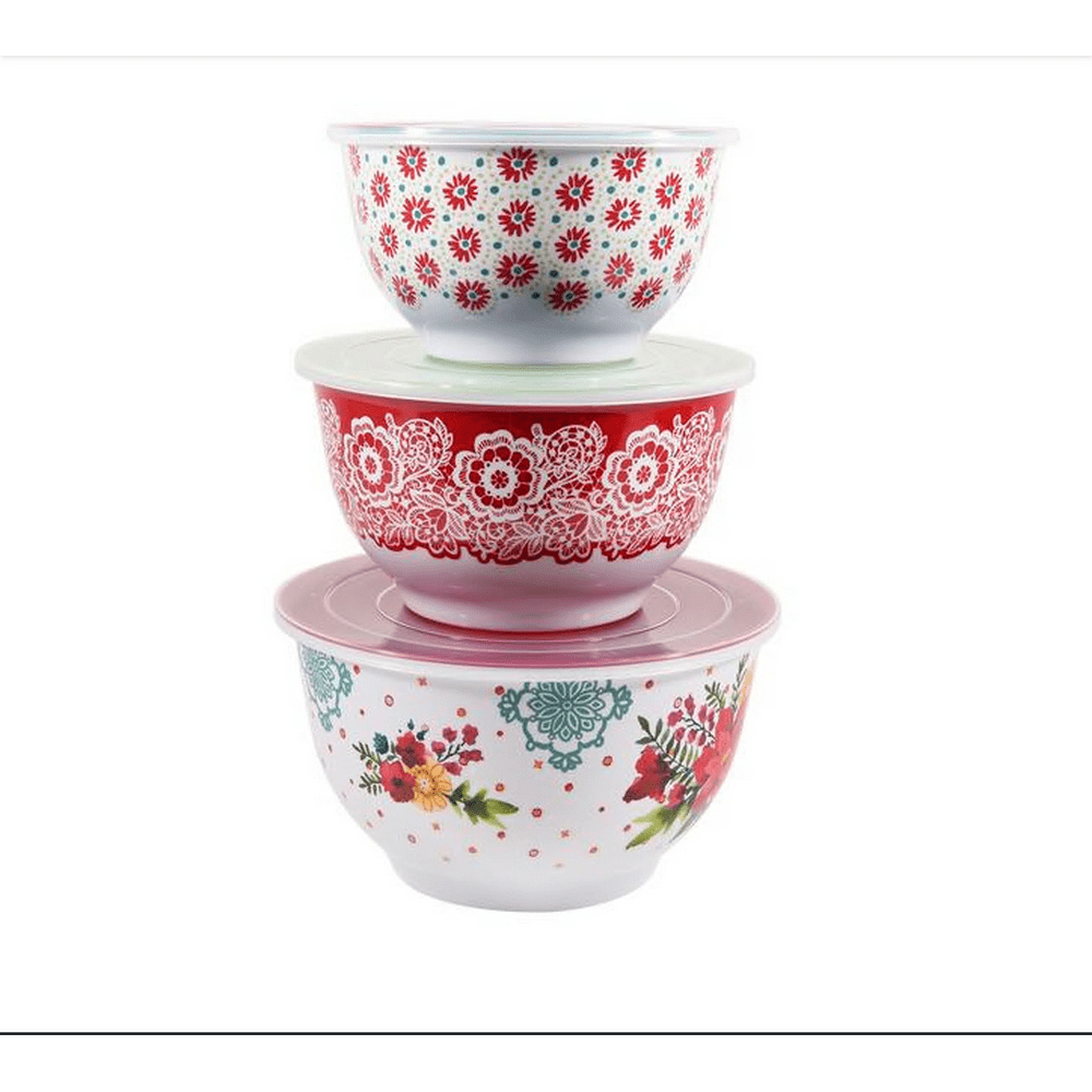 The Pioneer Woman Winter Bouquet 6Piece Melamine Bowl Set with Lids