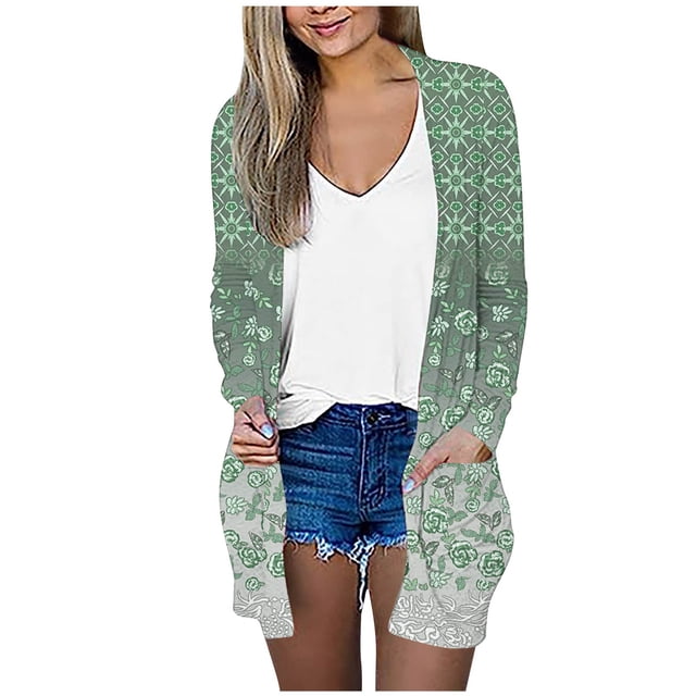 CEHVOM Cardigan Décontracté à Poches Manches Longues Imprimé Floral pour Femmes Liquidation