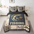 thumbnail image 3 of Manfei Retro Pike Fish Twin Bedding, Fishing Tool Print Bedding Comforter Set, Navy Beige Olive, Black Reversible, 7-Piece, 3 of 6