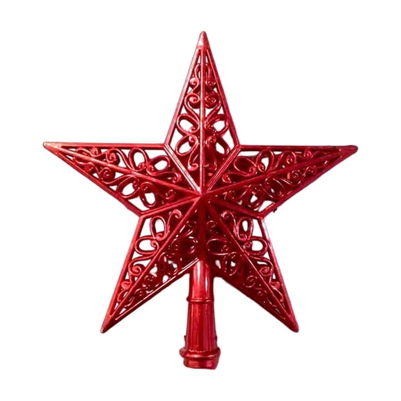 Electroplated Christmas Tree Star Topper, Glitter Xmas Tree Topper, Hollowed-Out Christmas Star Ornament Home Decor (7.9", Red)