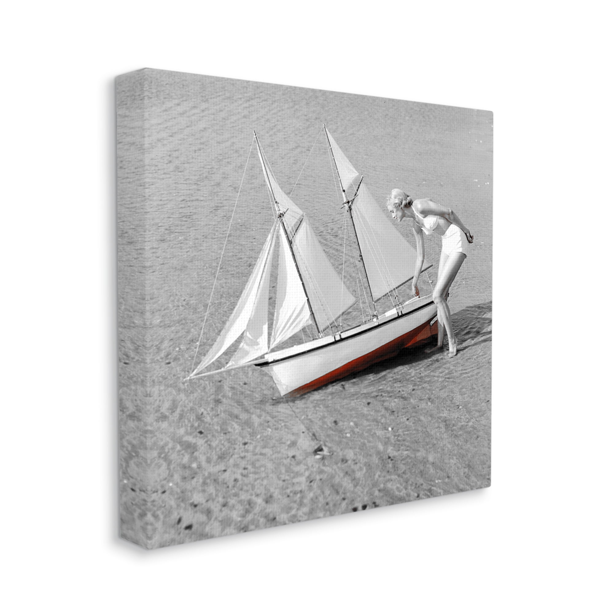 Stupell Industries Woman with Sailboat Transportation Photography Gallery Wrapped Canvas Print Wall Art, 24 x 24