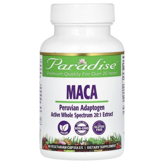 Paradise Herbs Maca, 60 Vegetarian Capsules (250 mg per Capsule)