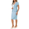 thumbnail image 4 of Conjunto de traje de negocios de 2 piezas para mujeres INSPIRE CHIC, chaqueta de blazer de manga corta y falda lápiz M azul cielo, 4 of 6
