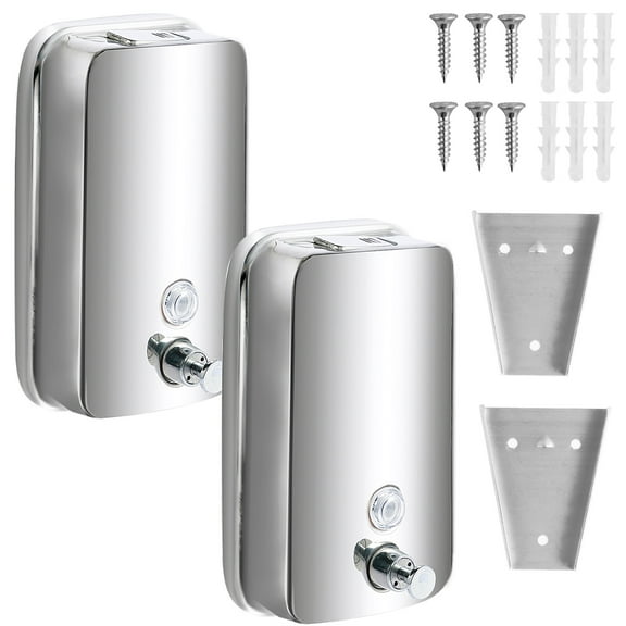 2Pcs Commercial Soap Dispenser Stainless Steel 800ml Wall Mount Manual Liquid Pump Rust-Proof Leak Free for Bathroom