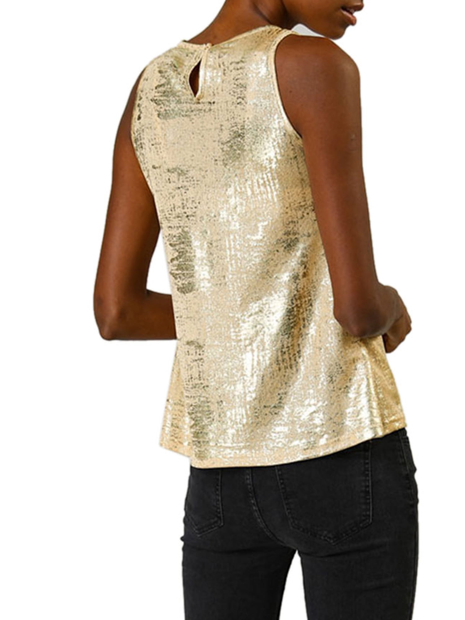 DARING DIVA Women's Metallic Sleeveless Tank Top S Gold