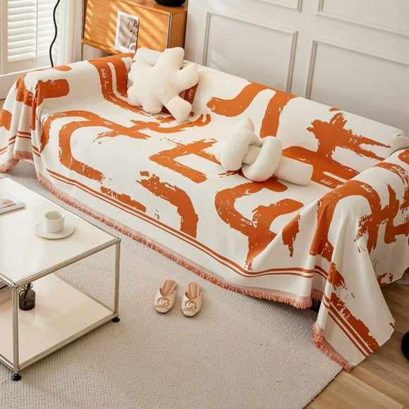 Xiao Hua Nueva funda de sofá de lujo ligera de color naranja y blanco con combinación de tela, funda de toalla, funda protectora para sofá de 70,87 x 110,24 pulgadas