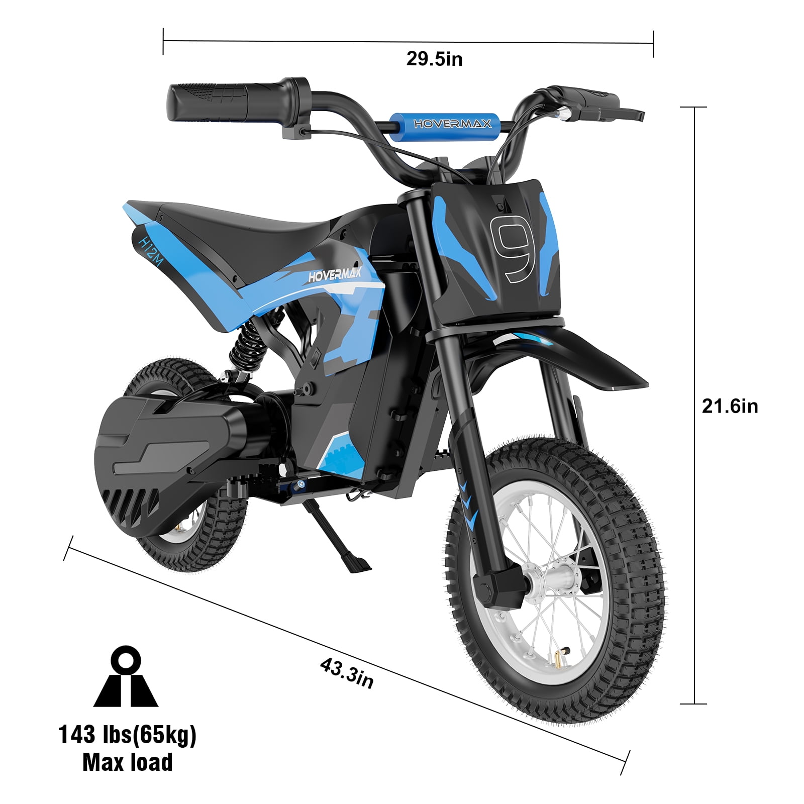 HOVERMAX H12M 36V Electric Dirt Bike, 300W Electric Motorcycle 15.5MPH Max Speed, Ride On Toys motocross for Kids Teens, Blue