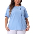 thumbnail image 2 of DARING DIVA Women's Plus Crew Neck Cotton Linen Blouse 4X Sky Blue, 2 of 6
