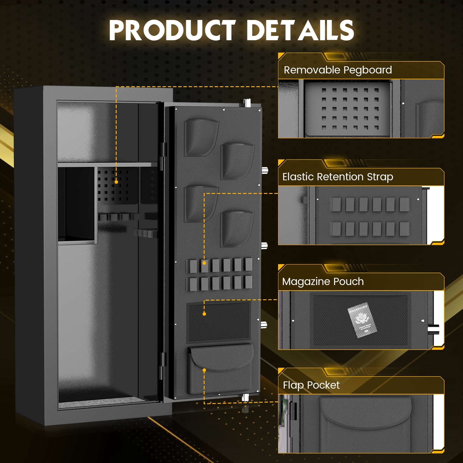 Extra Large Gun Safe for Pistol,Storage Guns (with/Without Scopes), Home Gun Cabinet with Adjustable Pegboard, Gun Safe for Home,Office, Hunting,Shooting