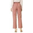thumbnail image 3 of INSPIRE CHIC Women's Plaid Elastic Waist Button Zipper Straight Leg Long Pants XL Red Beige, 3 of 5