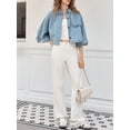 thumbnail image 2 of Womens 3/4 Sleeve Cropped Denim Jackets Casual Button Down Loose Coat with Pockets, 2 of 6