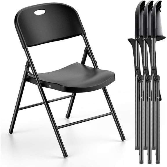 Nazhura 350 Weight Limit Heavy Duty Plastic Folding Chair with Reinfoced Steel Frame for Indoor and Outdoor, Wedding, Party, Restaurant, Meeting Room, Patio and Garden (Black, 4 Pack)