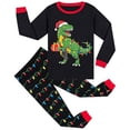 thumbnail image 5 of REDARER Boys Christmas Dinosaur Print Two Piece Pajama Set Long Sleeve Top and String Light Pants Soft Loungewear for Christmas Eve Family Holiday Sleepwear,6-7 Years, 5 of 5