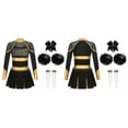 thumbnail image 5 of iiniim Girls Cheer Leader Cheerleading Long Sleeve Crop Top Skirt and Pom Poms Stocking Hair Tie Gold&White 12, 5 of 7
