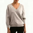 thumbnail image 7 of Women's Fashion Casual Solid Color Sweater Set Head V Neck Warm Long-sleeved Sweater for Fall Winter Layering and Comfort,Beige,L, 7 of 7