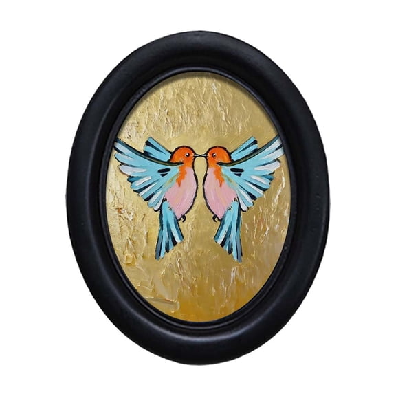Hvot&aat Oval Matte Black Solid Wood Framed Oil Painting Animal Art Prints Freestanding Tabletop Wall Hanging Decor Living Room Entryway Shelf Ornament
