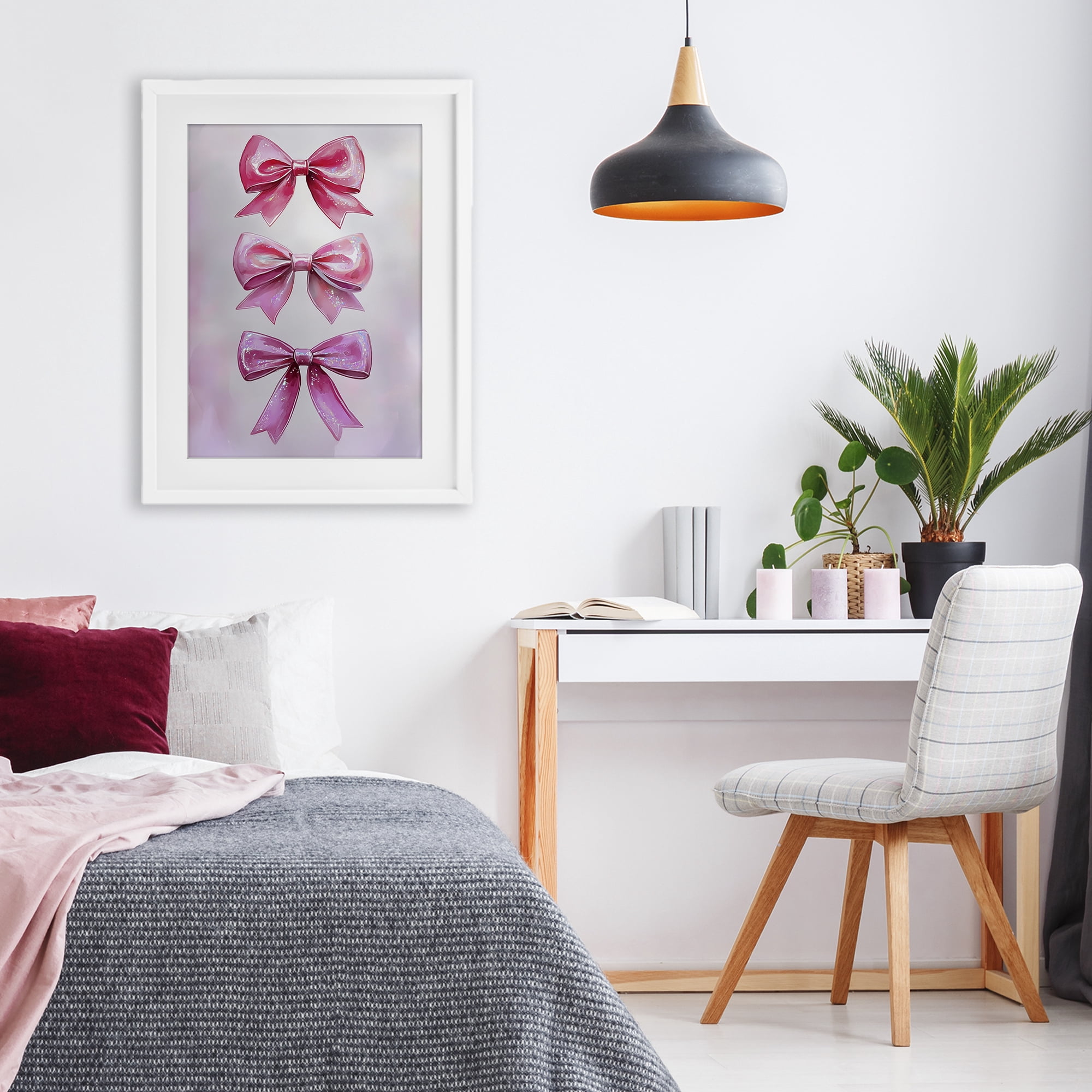 Stupell Industries Blush And Satin Ribbons White Framed Print Under Glass, design by Annabelle Hall