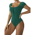 thumbnail image 4 of hirigin Women One Piece Swimsuit Solid Color Short Sleeves Zipper Padded Bikini Bodysuit Beachwear Bathing Suits, 4 of 6