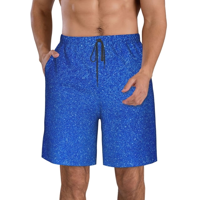 Balery Blue Glitter Traje de Baño Estilo Hawaiano para Hombre, Shorts de Secado Rápido con Bolsillos-Medium