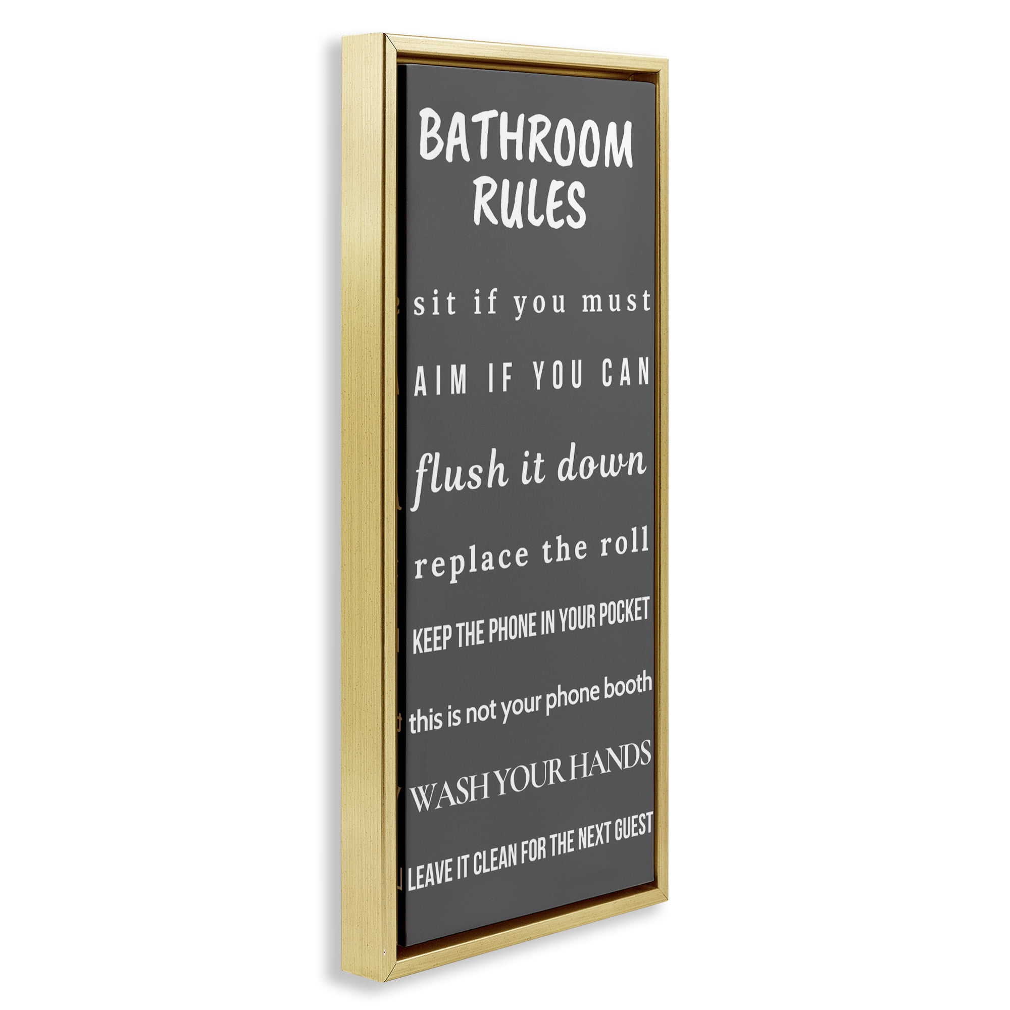 Stupell Industries Bathroom Rules Leave It Clean Gold Framed Floater Canvas Wall Art, design by Julia Frost