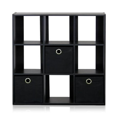 Furinno Simplistic 9 Cube Organizer With Bins Espresso Black Furinno Simplistic 9 Cube Organizer With Bins Espresso Black 26 5 X 7 In