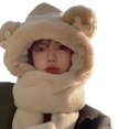 thumbnail image 5 of Gorro de oso bufanda integrada para mujer otoño e invierno lindo invierno felpa orejas con capucha cálida con capucha para todo fósforo, 5 of 5