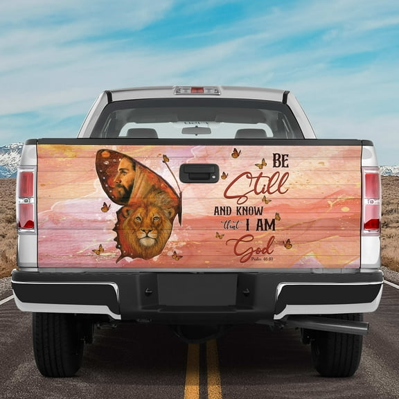 Lotusprinthandmade God Quote Jesus and Lion Tailgate Wrap 2 Sizes (24"x58"), jesus and lion faith based tailgate decal, christian god quote truck tailgate wrap