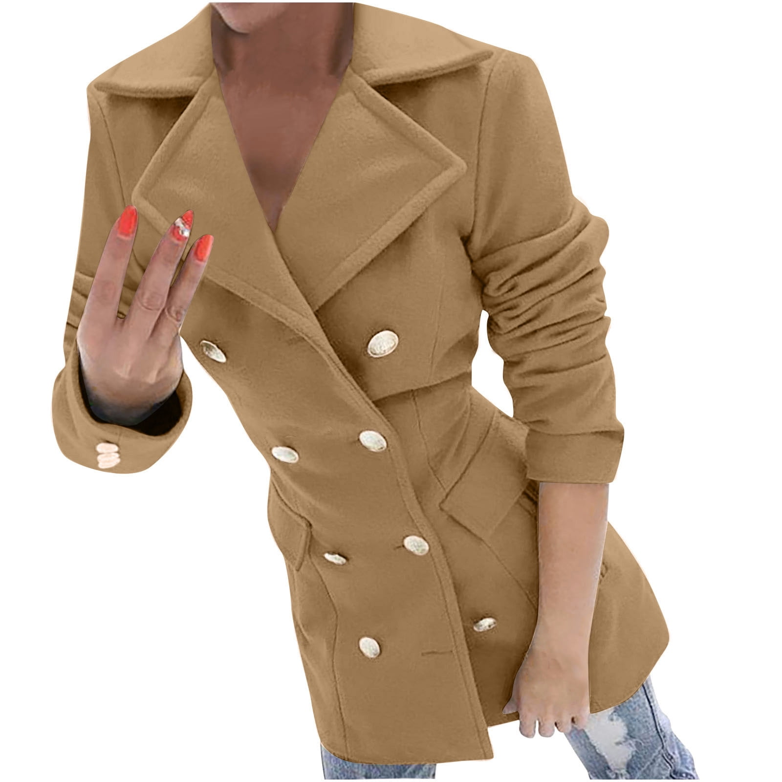 Jacket Overcoat Long Sleeve Women's Winter Trench Ladies Blazer Woolen Coat 