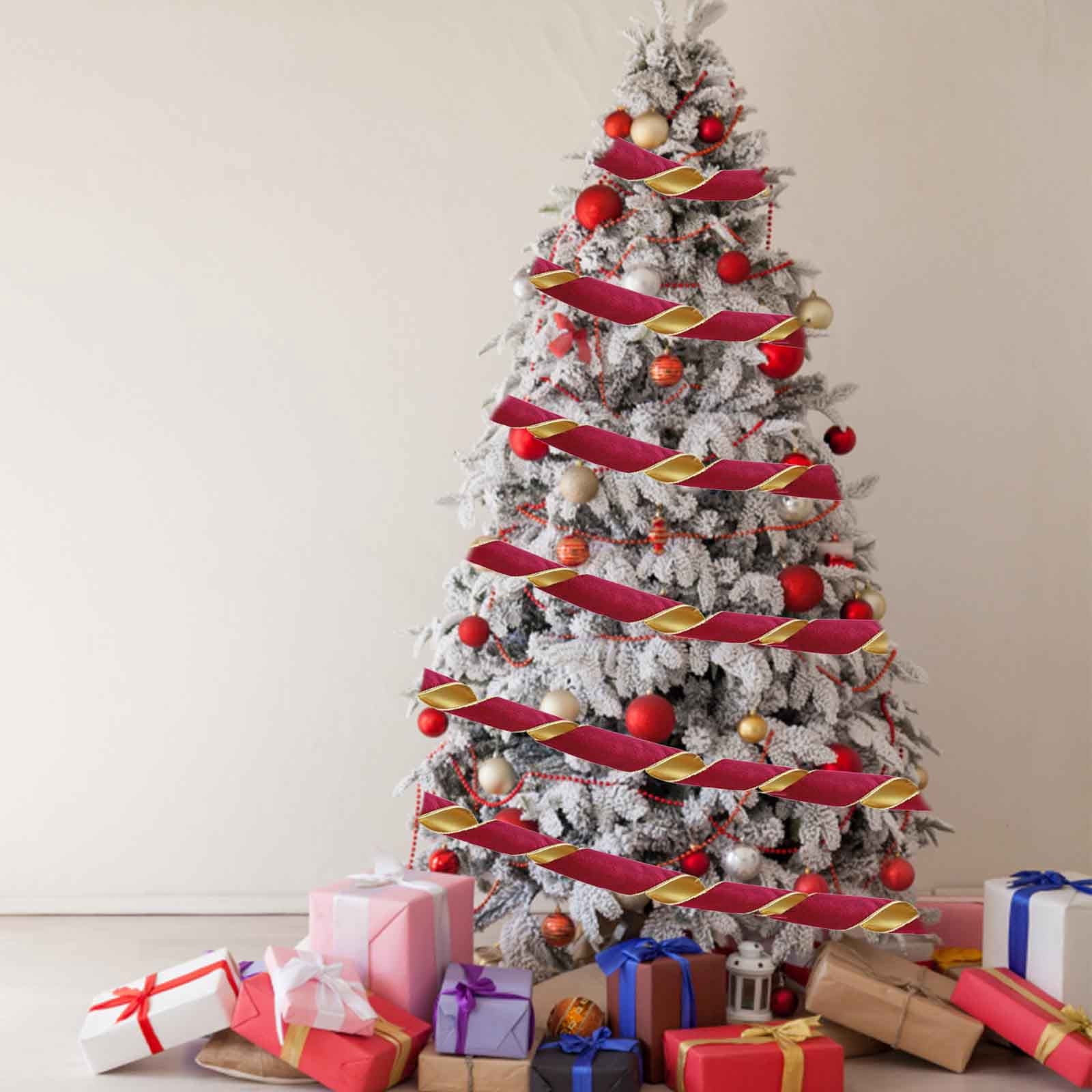 4 Rouleaux De Ruban Décoratif De Noël 5 Cm X 5 M - Nylon Doré Et Rouge Pour Sapin, Fêtes Et Emballage Cadeaux