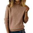 thumbnail image 2 of Womens Mock Neck Long Sleeve Knit Sweaters Turtleneck Casual Lightweight Button Cuffs Fall Pullover Sweater Light Brown M, 2 of 7