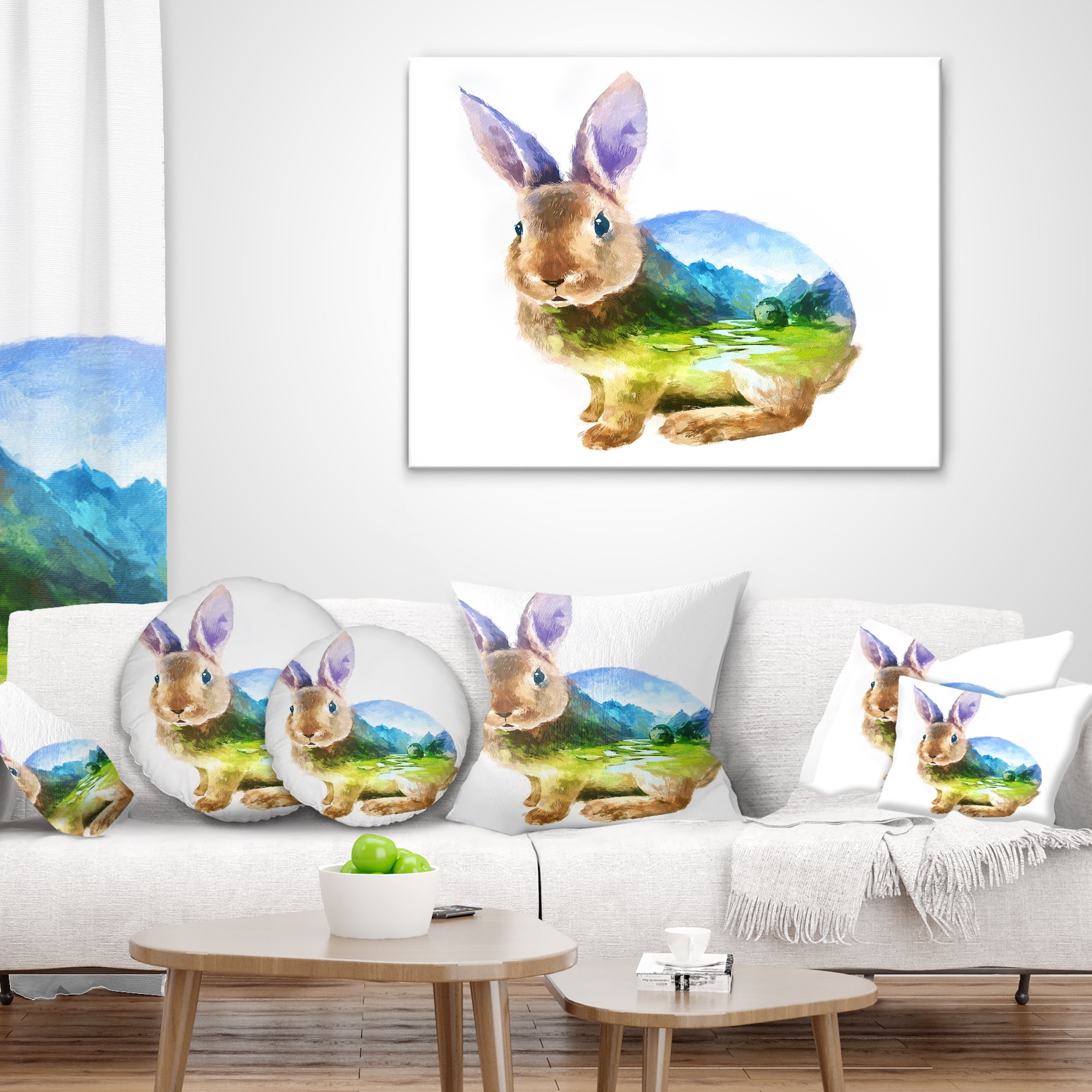 Designart Rabbit Double Exposure Illustration - Animal Throw Pillow - 18x18