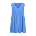 thumbnail image 4 of Fartey Mini Dresses for Women Cute Babydoll Dress Summer Sleeveless V Neck Sundress Fashion Solid Color Beach Dress Loose Flowy Pleated Dresses 2025 Blue XXL, 4 of 8