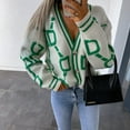 thumbnail image 2 of Fesfesfes Women Cardigan Women V-Neck Sweater Cardigan Loose Letter Pattern Long Sleeve Sweater Tops, 2 of 8