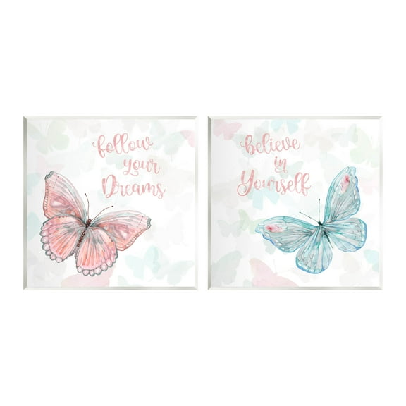 Believe In Dreams Butterflies Animals & Insects Graphic Art Unframed Art Print Wall Art, Set of 2