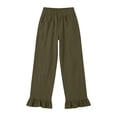 thumbnail image 4 of Admvng Linen Pants for Women Casual Wide Leg Ruffle Hem Elastic Waist Trousers, 4 of 5