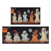 Halloween Kitchen Rug Set Of 2 Non Skid Kitchen Mats for Floor,Halloween Spooky Ghost Bat BOO Kitchen Runner for Bathroom,Room Cook (47x17 30x17 Inches)