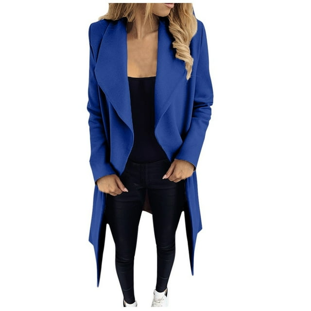 Plus Size Long Sleeve Open Front Cardigan Suit Jacket Solid Long Coat for Women